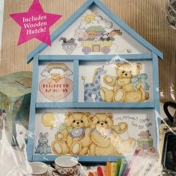 BUCILLA Baby Collection God Bless Babies Bear Cross Stitch Kit Hutch 9 x 12 New - Picture 10 of 11